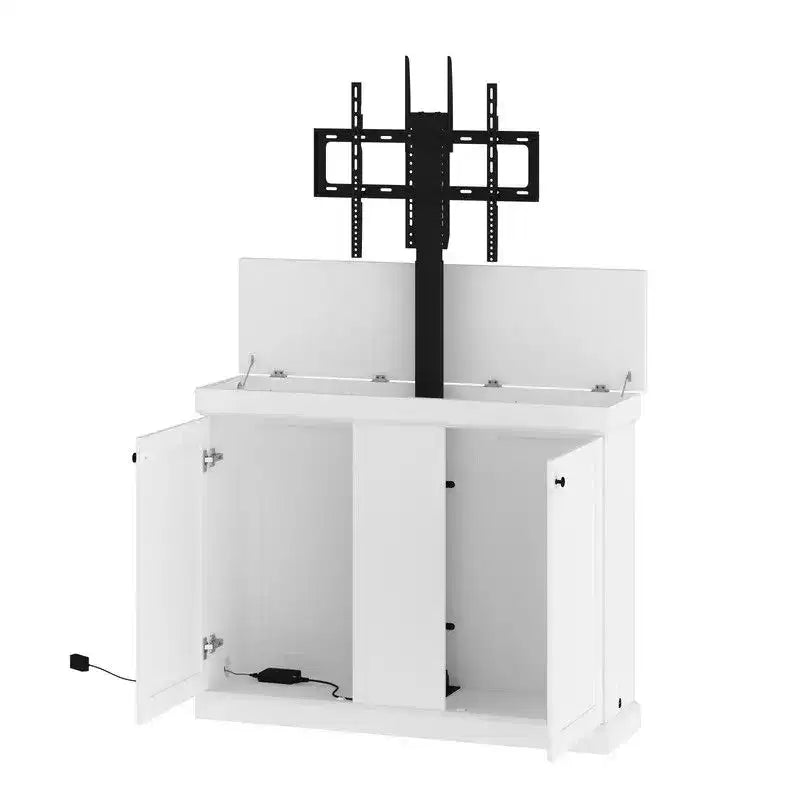 Estación de juegos Famapy Smart Lift, altura ajustable, control inteligente/orificios dobles para gestión de cables, ideal para pantallas de 50 pulgadas en salas de juegos/entretenimiento en el hogar