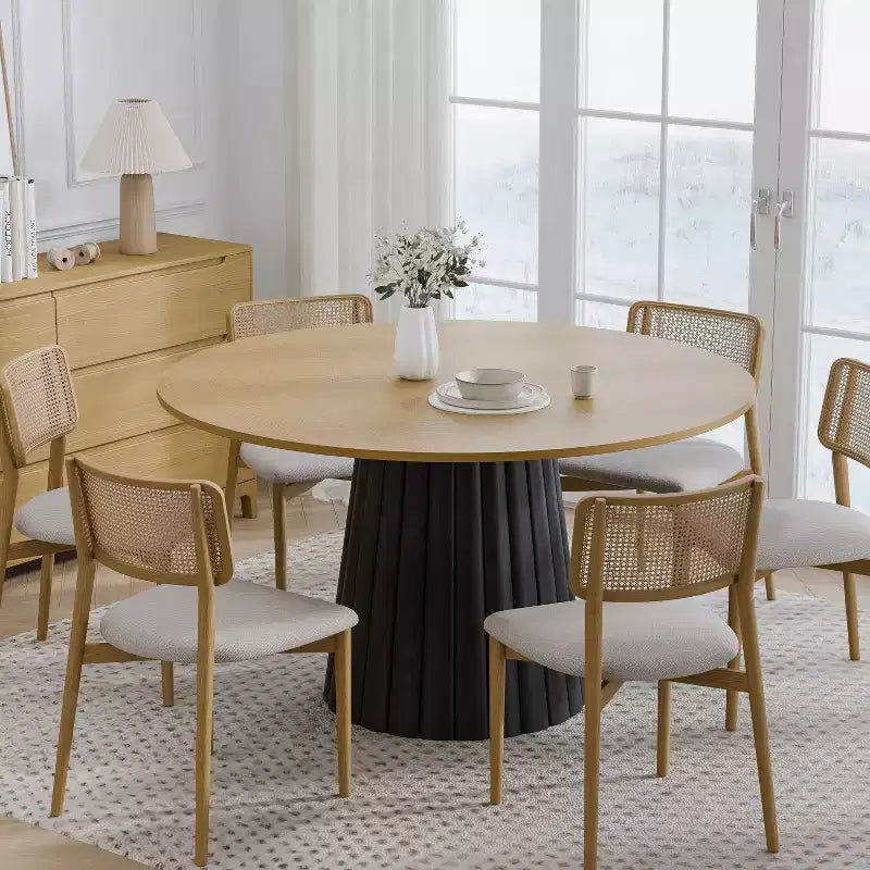 PexFix 52 Solid Wood Round Dining Table Kitchen Table for 4-6 with Tabletop & Textured Tapered Base for Living/Dining Room Coffee Office Natural