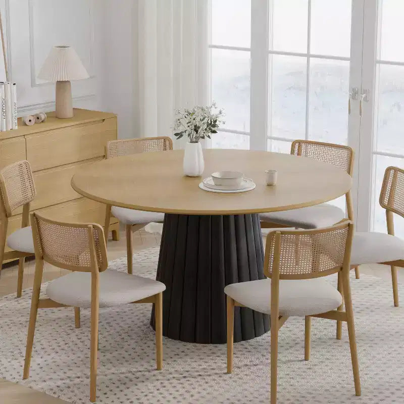 PexFix 52 Wood Round Dining Table Kitchen Table for 4-6 with Arc-Shaped Edge Top & Textured Tapered Base for Living/Dining Room Coffee Office Natural
