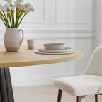 PexFix 52 Mesa de comedor redonda de madera, mesa de cocina para 4-6 personas con tablero de borde en forma de arco y base cónica texturizada para sala de estar/comedor, café, oficina, natural