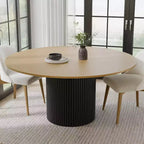 PexFix 60 Mesa de comedor redonda de madera maciza Mesa de cocina para 6-8 personas con tablero y patas cilíndricas cóncavas para sala de estar/comedor, cafetería, oficina, natural