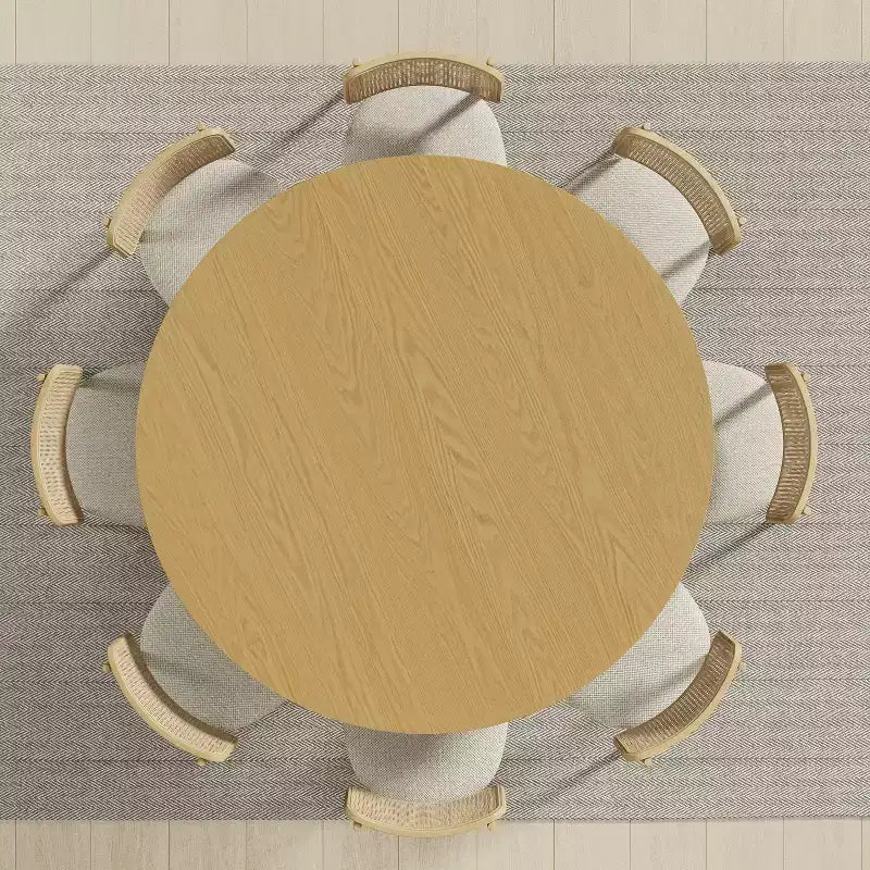 PexFix 60 Mesa de comedor redonda de madera maciza Mesa de cocina para 6-8 personas con tablero y patas cilíndricas cóncavas para sala de estar/comedor, cafetería, oficina, natural