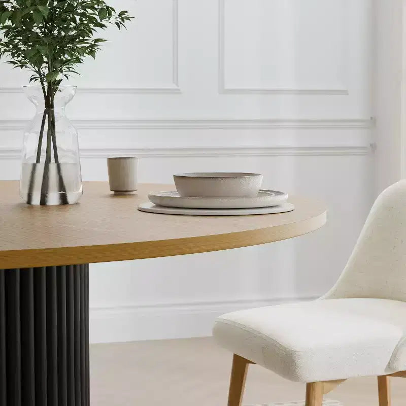 PexFix 60 Mesa de comedor redonda de madera maciza Mesa de cocina para 6-8 personas con tablero y patas cilíndricas cóncavas para sala de estar/comedor, cafetería, oficina, natural