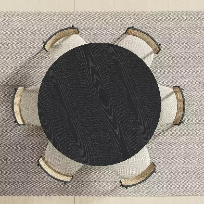 PexFix Mesa de Comedor Redonda de Madera Maciza de 52 pulgadas, Mesa de Cocina para 4-6 Personas con Encimera y Base Cilíndrica Texturizada para Sala de Estar/Comedor, Oficina, Café, Negra
