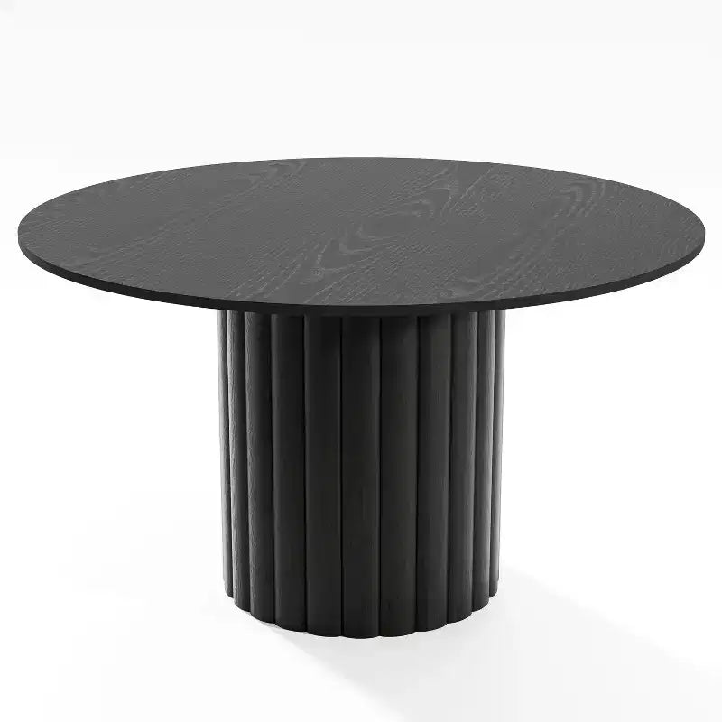 PexFix Mesa de Comedor Redonda de Madera Maciza de 52 pulgadas, Mesa de Cocina para 4-6 Personas con Encimera y Base Cilíndrica Texturizada para Sala de Estar/Comedor, Oficina, Café, Negra