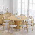 PexFix 60 Solid Wood Round Dining Table Kitchen Table for 6-8 with Tabletop and Fluted Cylindrical Base for Living/Dining Room Coffee Office Natural