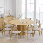 PexFix 60 Solid Wood Round Dining Table Kitchen Table for 6-8 with Tabletop and Fluted Cylindrical Base for Living/Dining Room Coffee Office Natural