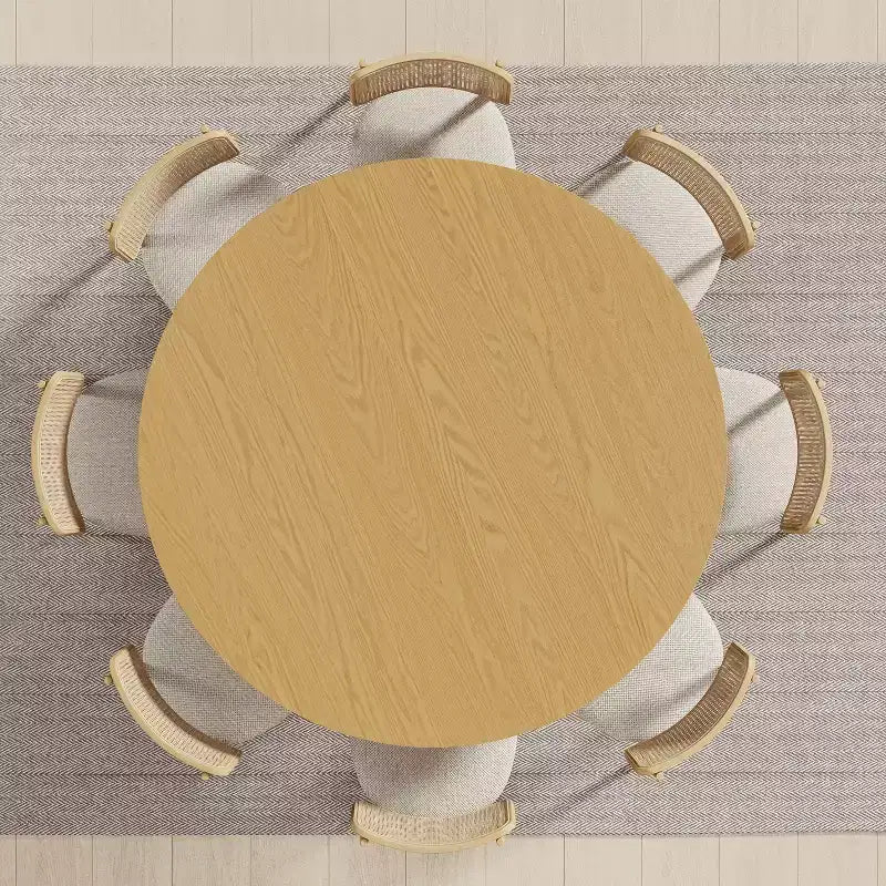 PexFix Mesa de comedor redonda de madera maciza de 60 pulgadas, mesa de cocina para 6-8 personas con tablero y base cilíndrica estriada para sala de estar/comedor, café, oficina, natural