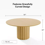PexFix Mesa de comedor redonda de madera maciza de 60 pulgadas, mesa de cocina para 6-8 personas con tablero y base cilíndrica estriada para sala de estar/comedor, café, oficina, natural