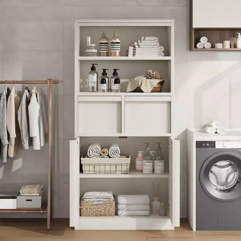 Armario de baño con puertas y cajones, armario de almacenamiento de pie, armario organizador alto para baño, sala de estar, cocina, despensa