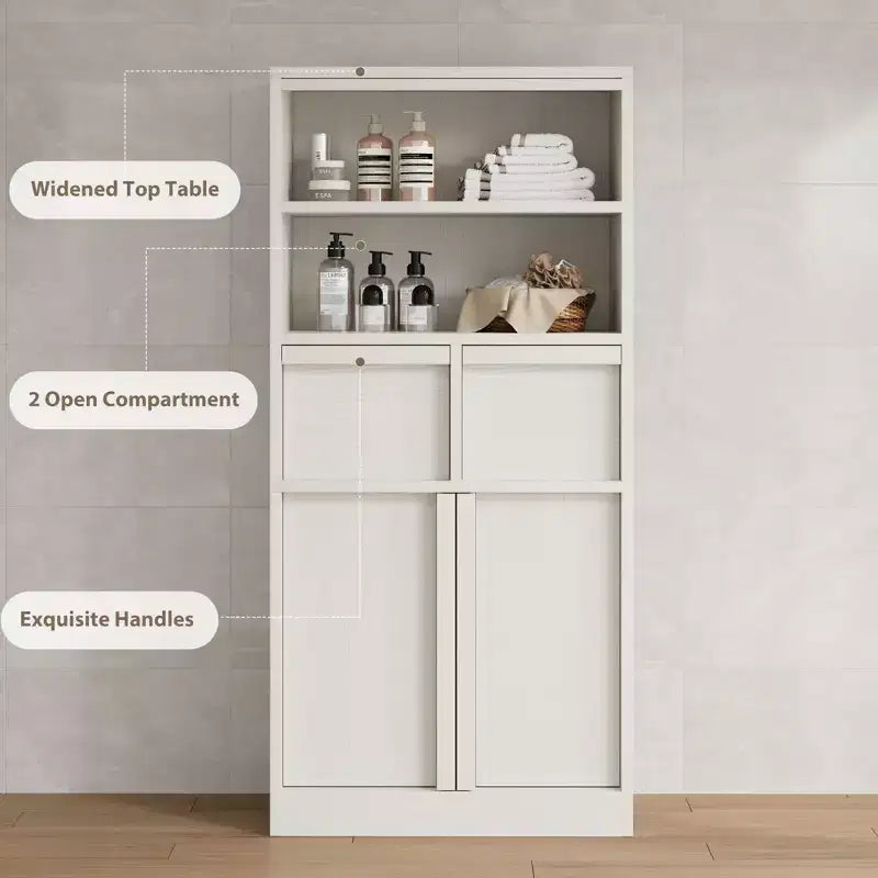 Armario de baño con puertas y cajones, armario de almacenamiento de pie, armario organizador alto para baño, sala de estar, cocina, despensa