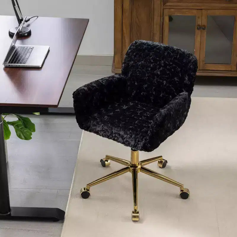 Silla de oficina Okak Velvet, silla de escritorio con base metálica dorada, silla giratoria con altura ajustable para oficina, hogar