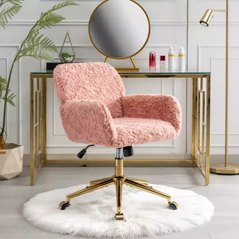 Silla de oficina Okak Velvet, silla de escritorio con base metálica dorada, silla giratoria con altura ajustable para oficina, hogar