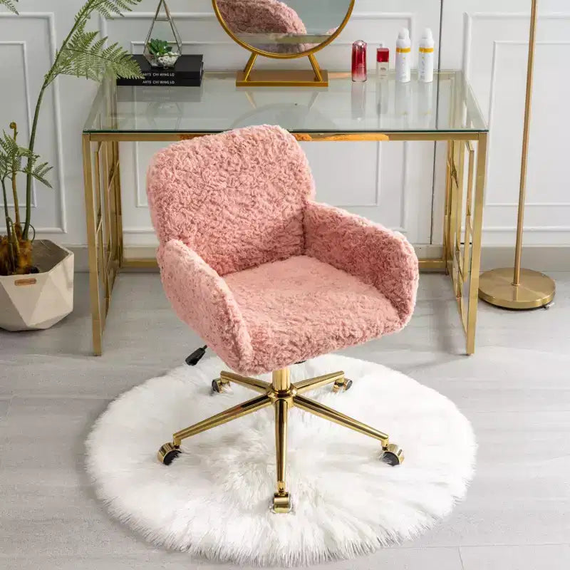 Silla de oficina Okak Velvet, silla de escritorio con base metálica dorada, silla giratoria con altura ajustable para oficina, hogar