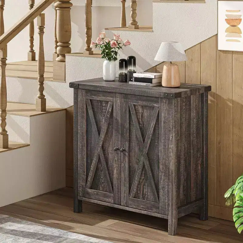 Mueble de almacenamiento de granja de 15,7 x 30 x 31,5, aparador con 2 puertas y estantes ajustables