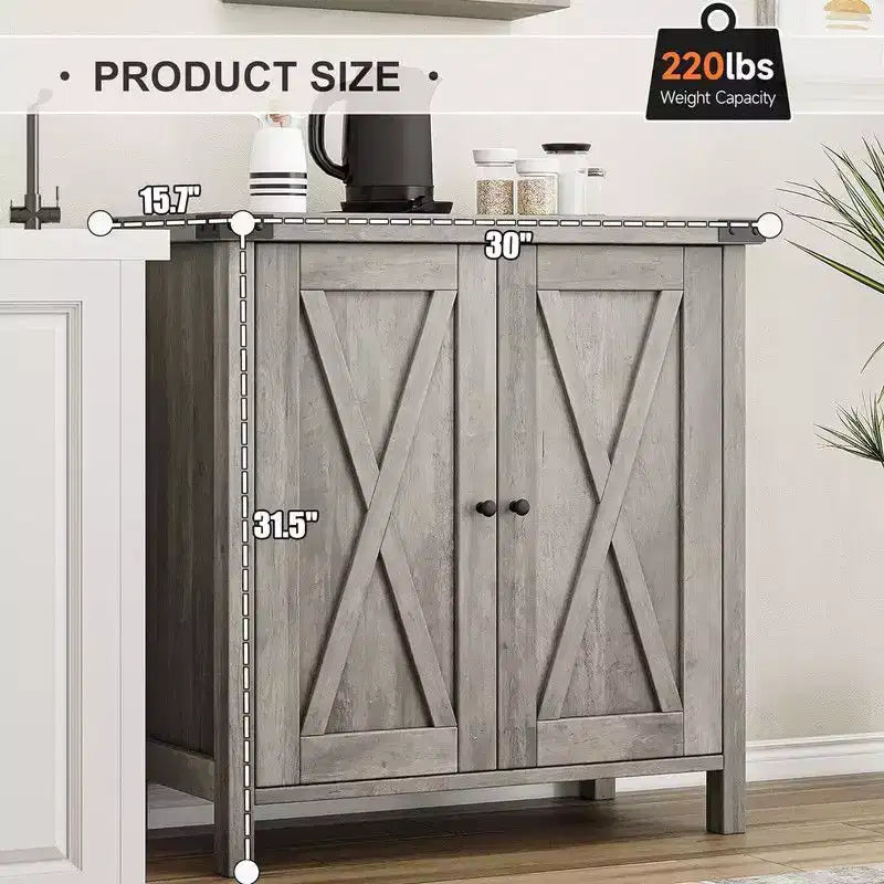 Mueble de almacenamiento de granja de 15,7 x 30 x 31,5, aparador con 2 puertas y estantes ajustables