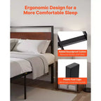 VEVOR Estructura de Cama King Size, Base de Cama Metálica Negra de 14 Pulgadas con Cabecero y Piecero de Madera Marrón Retro, Amplio Almacenamiento Debajo de la Cama, Marrón