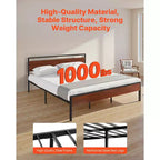 VEVOR Estructura de Cama King Size, Base de Cama Metálica Negra de 14 Pulgadas con Cabecero y Piecero de Madera Marrón Retro, Amplio Almacenamiento Debajo de la Cama, Marrón