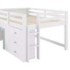Cama baja tipo loft de tamaño completo con tobogán, marco de cama tipo loft de madera para niños con tres cajones de almacenamiento, blanco