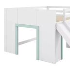 Cama baja tipo loft de tamaño completo con tobogán, marco de cama tipo loft de madera para niños con tres cajones de almacenamiento, blanco