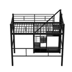 Litera alta individual con escaleras para niños, literas metálicas con armario pequeño, estructura de cama alta con malla decorativa