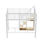 Litera alta individual con escaleras para niños, literas metálicas con armario pequeño, estructura de cama alta con malla decorativa