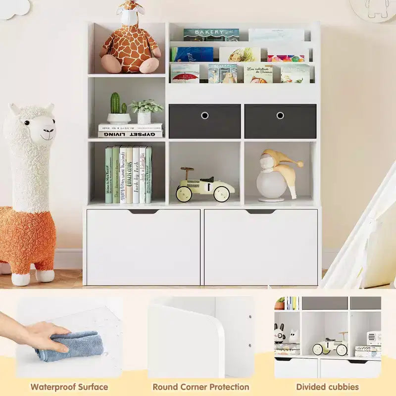 Organizador de almacenamiento de juguetes GustoWave 47.8, estantería infantil con cajones, librería de madera moderna con cubículos y armario de almacenamiento de suelo, baúl de juguetes