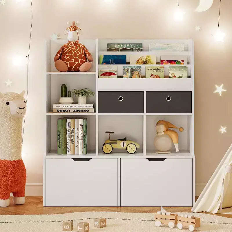 Organizador de almacenamiento de juguetes GustoWave 47.8, estantería infantil con cajones, librería de madera moderna con cubículos y armario de almacenamiento de suelo, baúl de juguetes