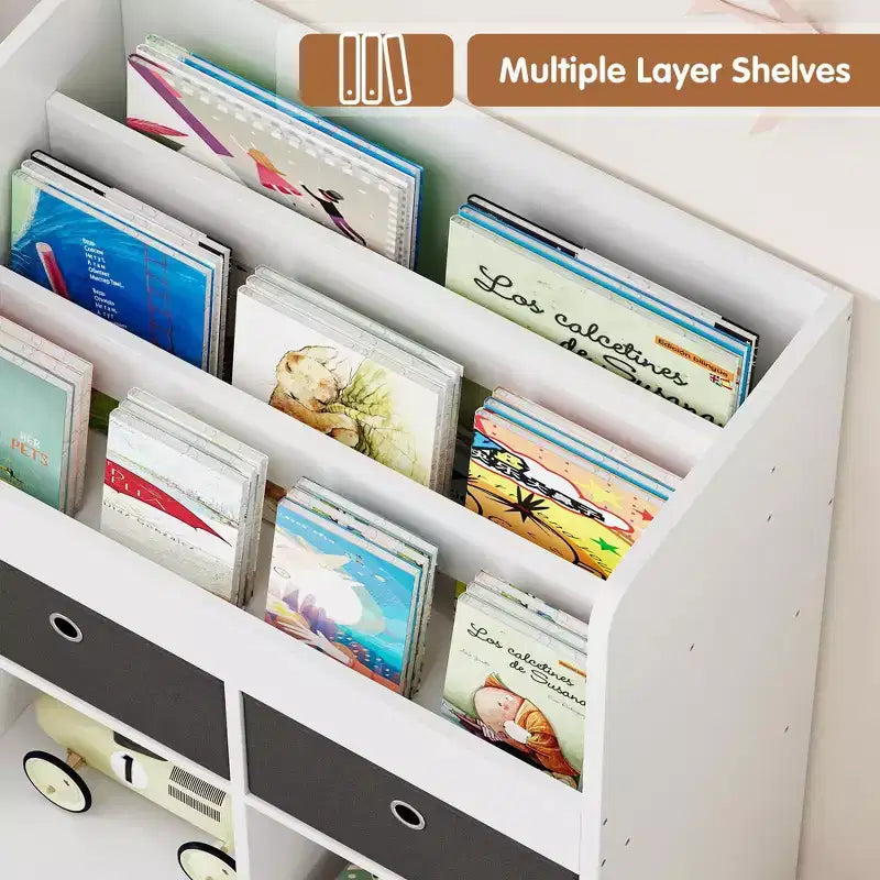 Organizador de almacenamiento de juguetes GustoWave 47.8, estantería infantil con cajones, librería de madera moderna con cubículos y armario de almacenamiento de suelo, baúl de juguetes