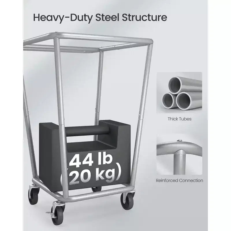 Cesto para la ropa sucia con ruedas, bolsa extraíble, estructura de acero, 130 L