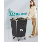 Cesto para la ropa sucia con ruedas, bolsa extraíble, estructura de acero, 130 L
