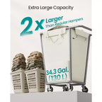 Cesto para la ropa sucia con ruedas, bolsa extraíble, estructura de acero, 130 L