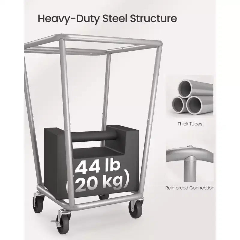 Cesto para la ropa sucia con ruedas, bolsa extraíble, estructura de acero, 130 L