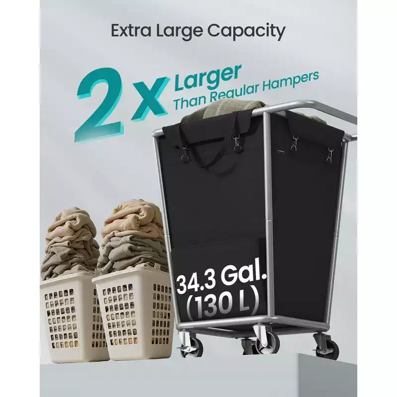 Cesto para la ropa sucia con ruedas, bolsa extraíble, estructura de acero, 130 L