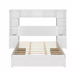GDFStudio Polly Cama de plataforma tamaño Queen de madera de pino con mesitas de noche y gabinete librero