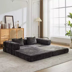 Sofá cama convertible de suelo Whisen con estructura de forma fija, sofás biplaza modulares sin huesos, tela de chenilla