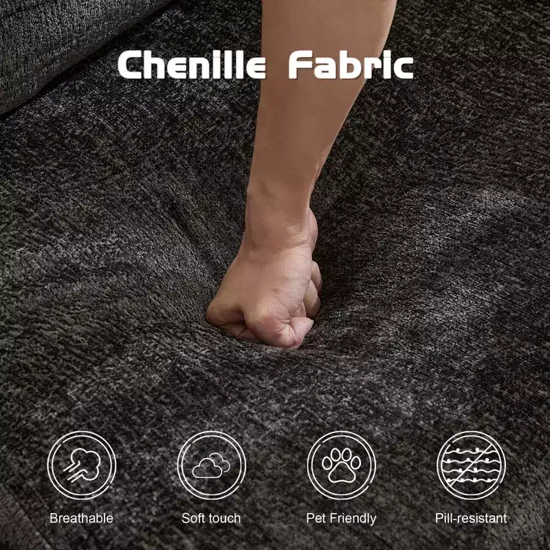 Sofá cama convertible de suelo Whisen con estructura de forma fija, sofás biplaza modulares sin huesos, tela de chenilla