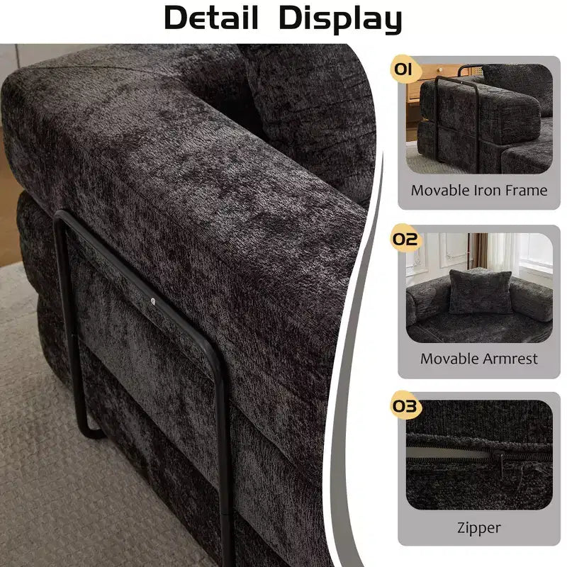 Sofá cama convertible de suelo Whisen con estructura de forma fija, sofás biplaza modulares sin huesos, tela de chenilla