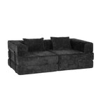 Sofá cama convertible de suelo Whisen con estructura de forma fija, sofás biplaza modulares sin huesos, tela de chenilla