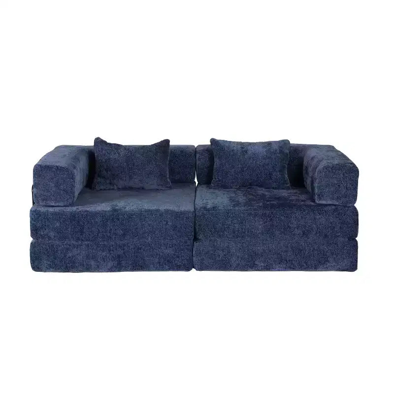 Sofá cama convertible de suelo Whisen con estructura de forma fija, sofás biplaza modulares sin huesos, tela de chenilla