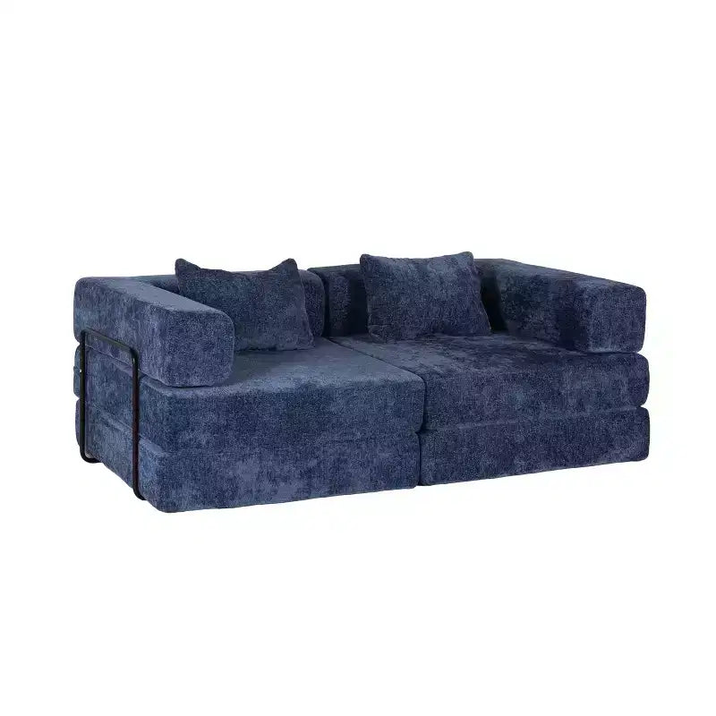Sofá cama convertible de suelo Whisen con estructura de forma fija, sofás biplaza modulares sin huesos, tela de chenilla