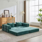 Sofá cama convertible de suelo Whisen con estructura de forma fija, sofás biplaza modulares sin huesos, tela de chenilla