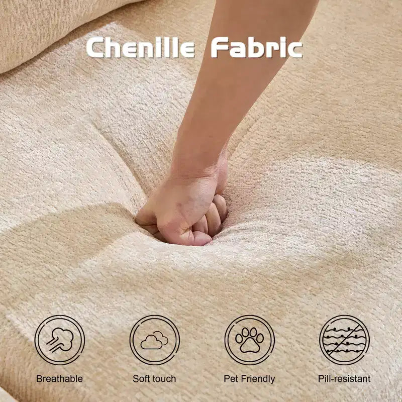 Sofá cama convertible de suelo Whisen con estructura de forma fija, sofás biplaza modulares sin huesos, tela de chenilla