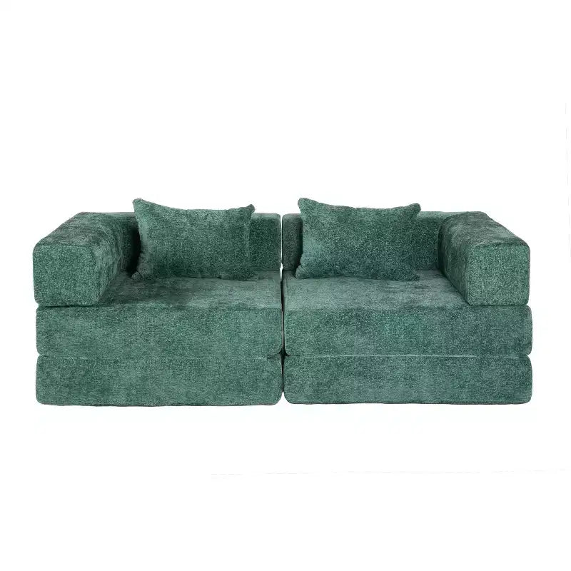 Sofá cama convertible de suelo Whisen con estructura de forma fija, sofás biplaza modulares sin huesos, tela de chenilla