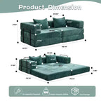 Sofá cama convertible de suelo Whisen con estructura de forma fija, sofás biplaza modulares sin huesos, tela de chenilla