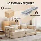 Sofá cama convertible de suelo Whisen con estructura de forma fija, sofás biplaza modulares sin huesos, tela de chenilla