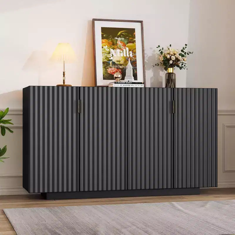 Aparador espacioso Okak, aparador con 4 puertas y 4 estantes, mueble de almacenamiento para sala de estar, comedor, cocina