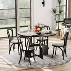 Mesa de comedor redonda para 4-6 personas, mesa de cocina y comedor de madera de 150 cm con base y patas ajustables, mesa de comedor redonda que ahorra espacio para sala de estar