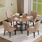 Mesa de comedor redonda para 4-6 personas, mesa de cocina y comedor de madera de 150 cm con base y patas ajustables, mesa de comedor redonda que ahorra espacio para sala de estar