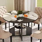 Mesa de comedor redonda para 4-6 personas, mesa de cocina y comedor de madera de 150 cm con base y patas ajustables, mesa de comedor redonda que ahorra espacio para sala de estar